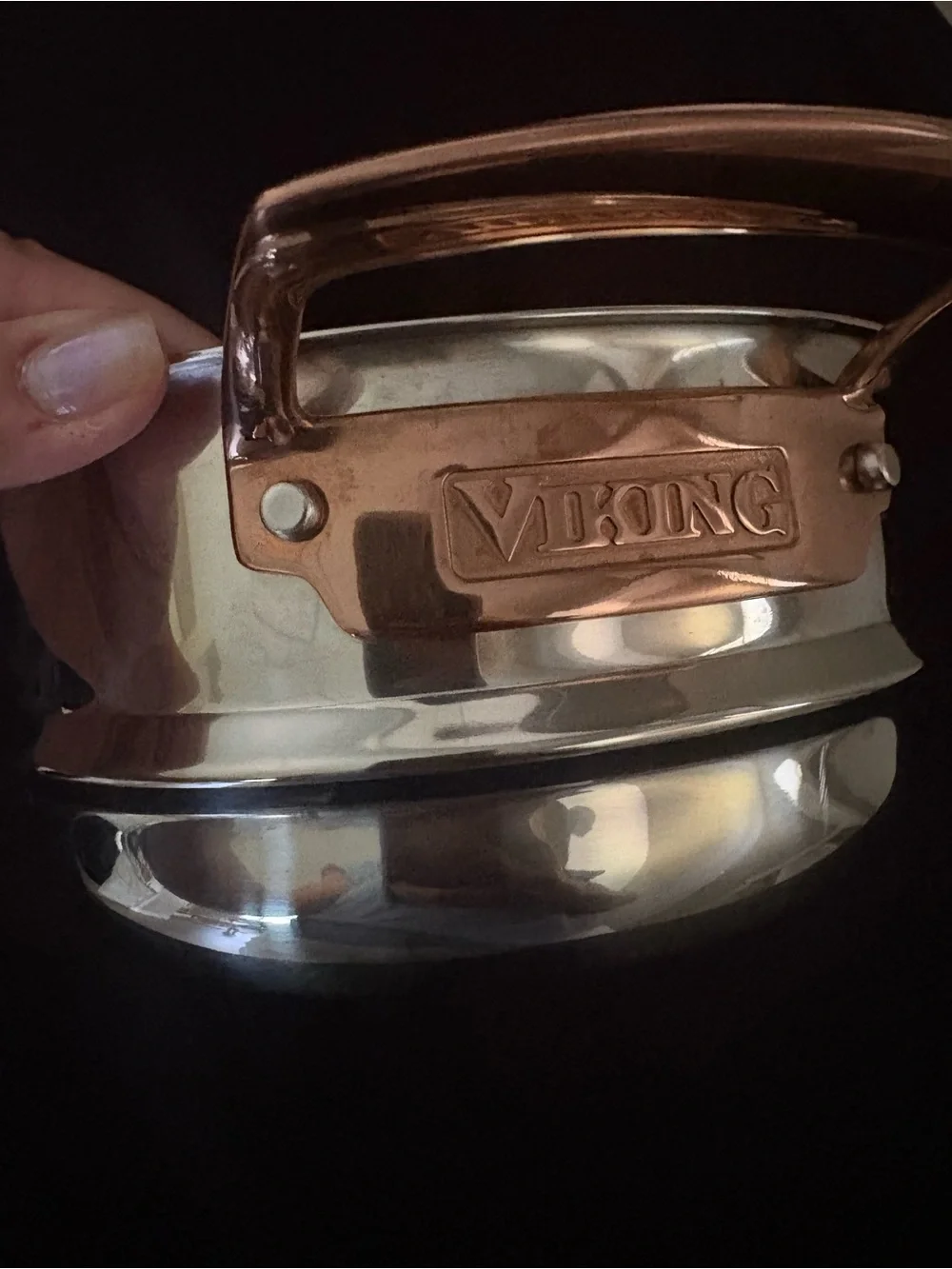 Viking Stainless Steel Steamer Insert Pot with Copper Rose Gold Handles